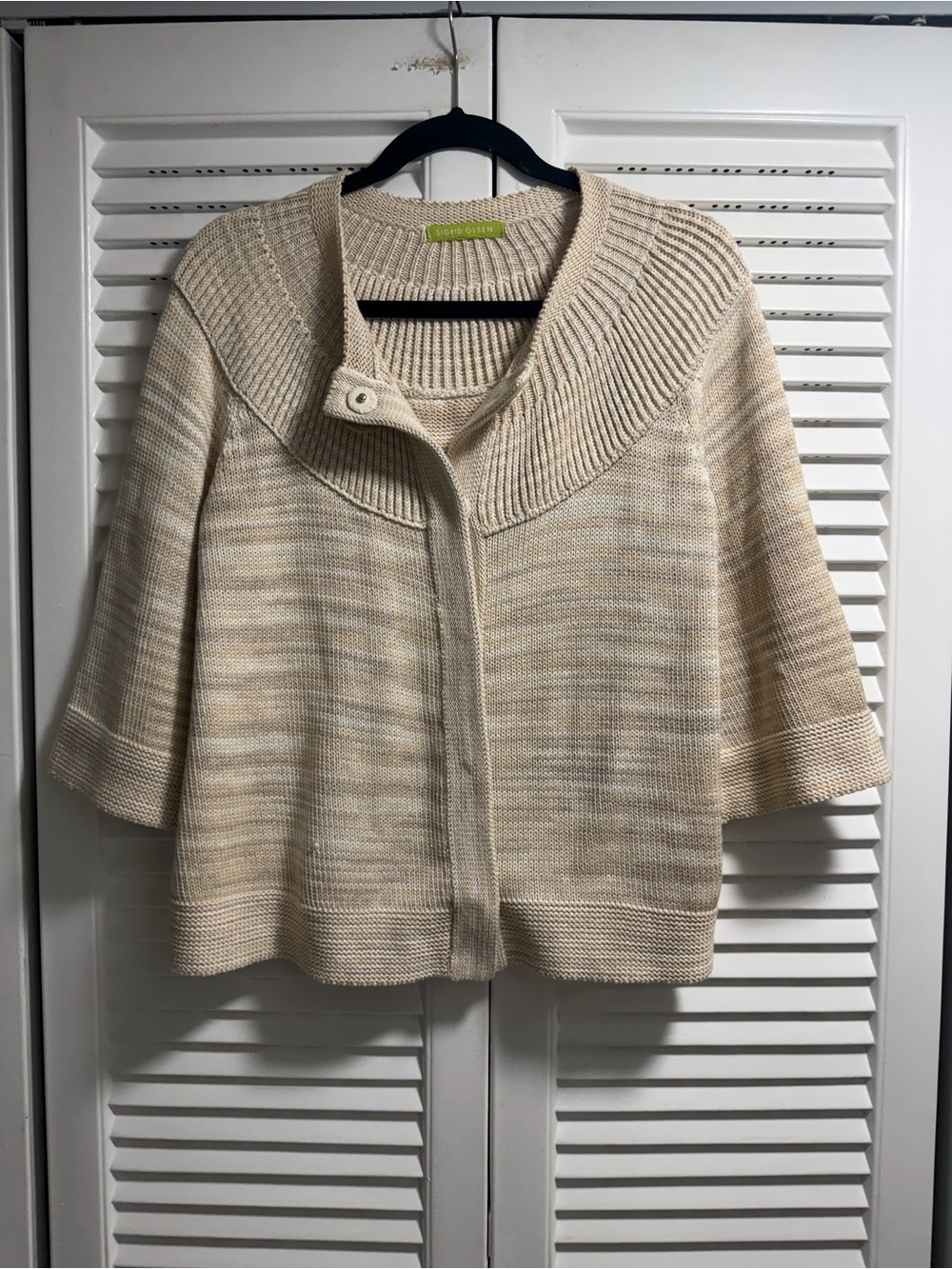 Sigrid Olsen Cream Short-Sleeve Ribbed Collar Cardigan